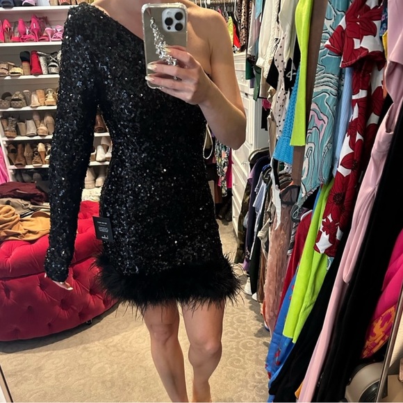 NEW Lulus Extraordinary Sparkle Black Sequin Feather Bodycon Mini Dress - Size S - Picture 4 of 4